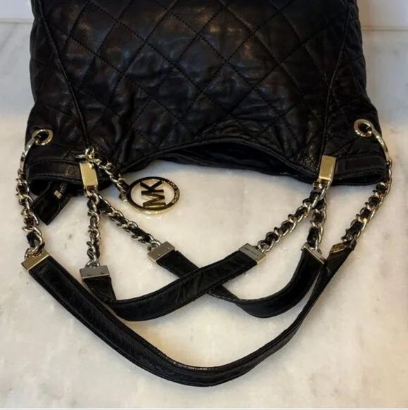Michael Kors Susannah Black Quilted Leather Shoulder Bag with Chain Straps - Picture 13 of 16